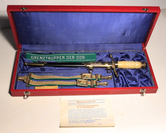 East German (DDR) Border Guard officer's dagger in fitted case