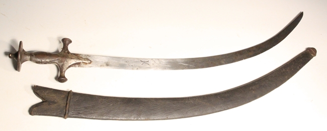 Indian Tulwar curved blade sword with scabbard