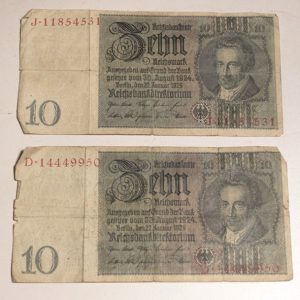 German WWII era 10 Reichsmark Notes (2)
